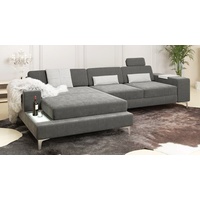 BULLHOFF Ecksofa Designsofa Eckcouch Ecksofa »MÜNCHEN IV« Wohnlandschaft L-Form Sofa LED Couch grau anthrazit samt alcantara XXL Ottomane grau