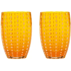 Zafferano Perle Orange Glas – Farbiges mundgeblasenes Glas, 32 cl, handgefertigt – Set mit 2 handgefertigten Bechern für Wasser oder Cocktails