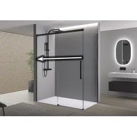 Bernstein Eckdusche DX906 FLEX Schiebetür Soft-Close 8mm Nano Echtglas Schwarz matt 80x160cm