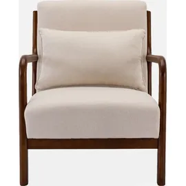 sweeek - Skandinavischer Sessel aus beigem Stoff und nussbaumfarbenem Hevea-Holz