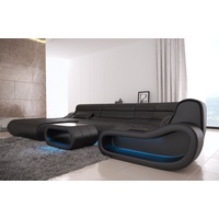 Sofa Dreams Wohnlandschaft Concept, U Form Ledersofa mit LED, Designersofa mit ergonomischer Rückenlehne schwarz