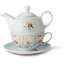 Teekanne Alexandra 3tlg. Porzellan Blau Hellblau