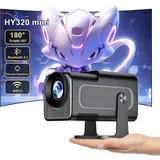 【HY320 Mini】Beamer Full HD Unterstützt 4K,Android Beamer Outdoor Handy,Portable Heimkino Mini Projektor WiFi Bluetooth 1080P,180 Grad Drehen,Tragbarer Beamer decke mit TV Stick/USB/Laptop/HDMI Schwarz