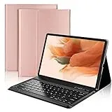 AVNICUD Tastatur Hülle für Samsung Galaxy Tab S8+/S7 FE/S7+12,4 Zoll,QWERTZ Deutsch Bluetooth Tastatur Hülle für Samsung Tab S8 Plus/S7 Plus,Rosé Gold