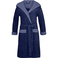 Esprit Damenbademantel Day, ideal für Sauna & Spa, Hotelbademantel, Morgenmantel, Kurzform, Microfaser-Webfrottier, Kapuze, Gürtel, mit Kapuze, gestreiften Akzenten & Logostickerei, kurz blau XL (42)