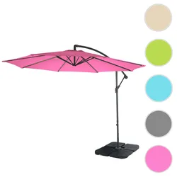 Ampelschirm Acerra, Sonnenschirm Sonnenschutz, √ò 3m neigbar, Polyester/Stahl 11kg ~ pink mit St√§nder