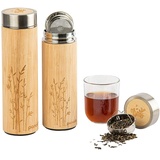 pandoo Bambus Thermobecher - doppelwandige Thermoflasche, Reisebecher, Teebereiter, Teeflasche, Trinkflasche mit Edelstahl Teesieb- BPA-frei - Tea to-go