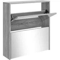 Furnicato Schuhschrank mit Spiegel 2 Fächer Grau Sonoma 63x17x67