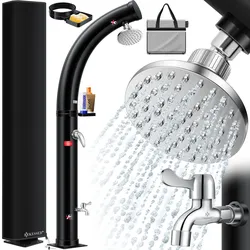 KESSER® Solar Gartendusche Solardusche Bogen mit Metall-Duschablage Schutzhaube & Tasche   warmes Wasser max. 60°C Pooldusche Camping   Regenduschkopf & Wasserhahn   Gartenschlauch-Anschluss