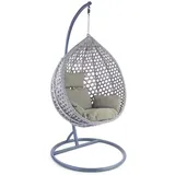 RAMROXX Luxus Hängesessel Style XL Polyrattan mit Korb grau Gestell grau Kissen hellgrau