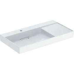 Wandwaschtisch mit Ablagefläche „One“ mit horizontalem Ablauf, rechteckig, Hahnlochposition links, Ablagefläche rechts 90 × 48 cm  mit KeraTect®