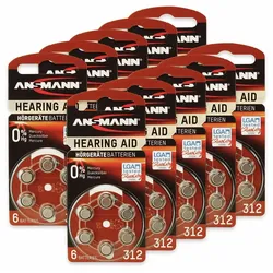 ANSMANN Hörgeräte-Batterie, HEARING AID, PR41, Größe 312, 60 Stück