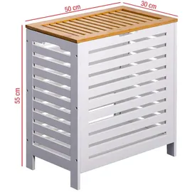 Mobili Rebecca Rebecca Wäschekorb, mit Deckel Bambus Mdf weiß Holzwerkstoff, 30x55x30 cm, Ordnen - Aufbewahren, Wäschekörbe - Tonnen