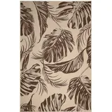oKu-Tex In- & Outdoor Teppich UV-resistenter Teppich für draußen und drinnen Floral Monstera Muster Balkon, Veranda, Küche, Bad Sisaloptik beige braun, 160 x 230 cm