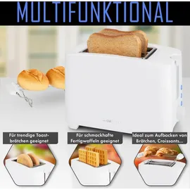 Clatronic Clatronic® Toaster 2 Scheiben | Toaster mit Auftau-/Aufwärm-/Schnellstoppfunktion | Toaster mit Brötchenaufsatz | Toaster weiß