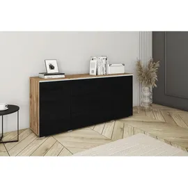 P & B Sideboard Vera mit LED ca. 150 cm Schwarz/Eiche Wotan,