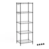 Mondeer Metallregal, 5-Stufiges Küchenregal, mit 8-Haken und 4-Rädern, PP-Trennwand, Höhenverstellbar, Geeignet für Küche Badezimmer Wohnzimmer Balkon, Schwarz