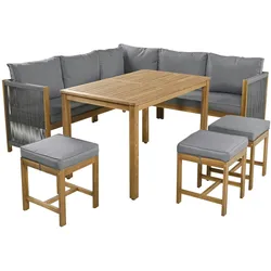 Merax Event-Sofa-Esstisch- und Hocker-Set mit bequemen Kissen, Terrassenmöbel, Outdoor-Tisch- und Stuhl-Set für 7–8 Personen,  grau