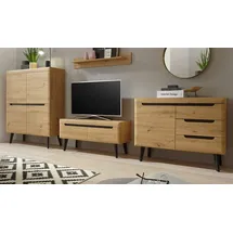 furn.design Wohnwand Wohnkombination Schrankwand Eiche Artisan schwarz 4-teilig Set Ronson