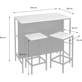 sweeek Stehtisch mit Holzdekor und Metall mit 2 Regalen - 2 Hocker - sweeek