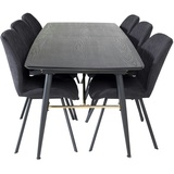 ebuy24 Gold Essgruppe Esstisch Ausziehbarer Tisch Länge cm 180 / 220 schwarz und 6 Gemma Esszimmerstühle schwarz.