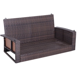 Outsunny 2-Sitzer Rattan Gartenschaukel mit Sitzkissen Hängeschaukel, Hollywoodschaukel 127L x 57,5B x 60H cm