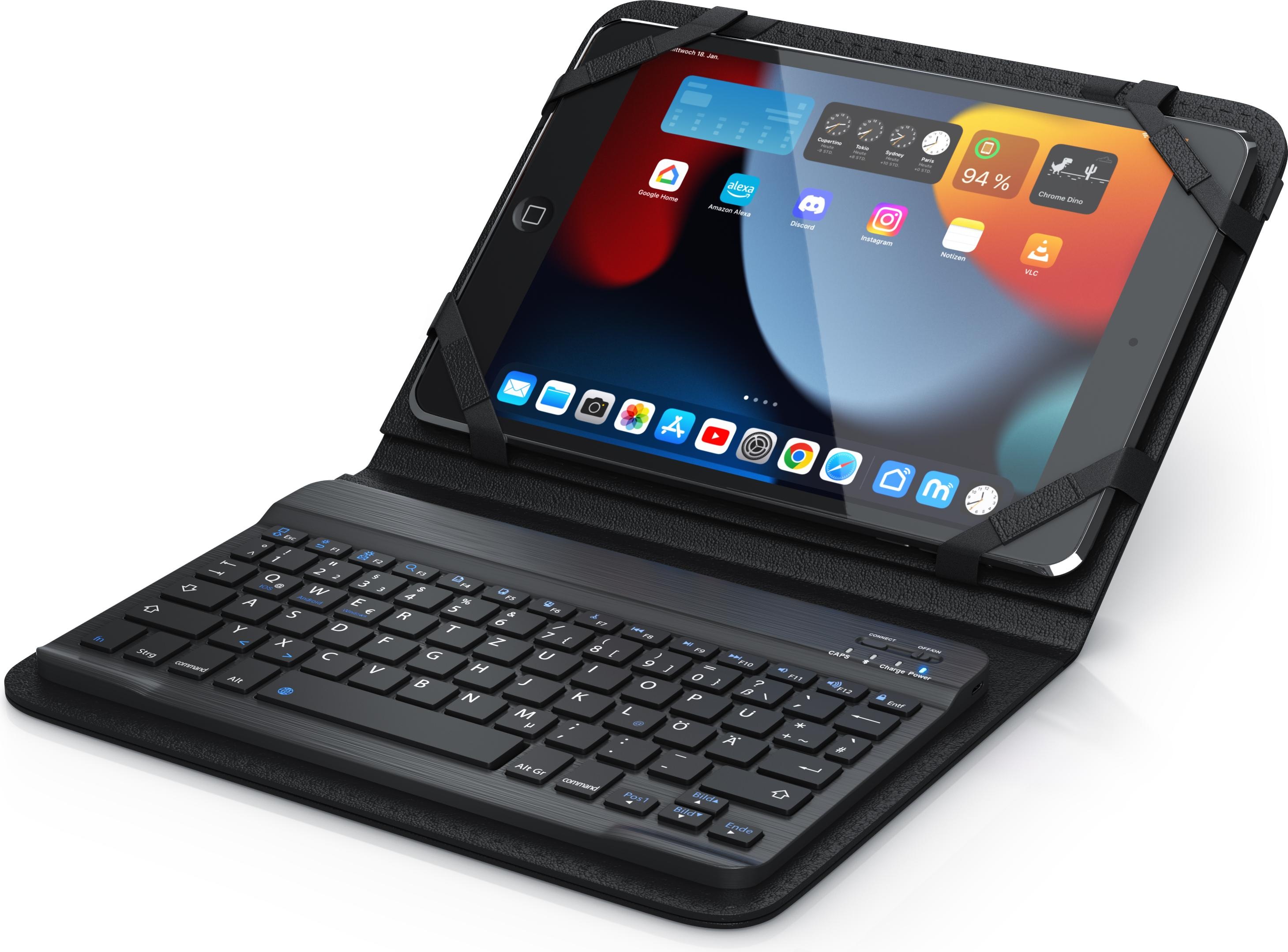 Aplic Tablet Tastatur, Bluetooth-Keyboard, 9-10" Tablets Kunstledercase für den Transport (DE, Tablets 9"-10"), Tablet Tastatur, Schwarz