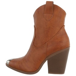 Ital-Design Damen Cowboyboots Western Westernstiefelette Blockabsatz High-Heel Stiefeletten in Camel braun 40