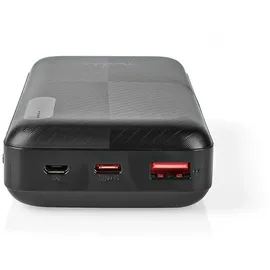 Nedis Powerbank - 20000 mAh - 2x 3.0 A - Anzahl der Ausgänge: 2 - Ausgangsanschluss: 1x USB-A / 1x USB-C - Eingangsverbindung: 1x Micro USB / 1x USB- (UPBKPD20000BK)