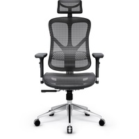 Diablo Chairs Diablo V-Basic Bürostuhl Ergonomisch Schreibtischstuhl Drehstuhl mit integrierter Lendenwirbelstütze 3D Armlehnen Verstellbare Kopfstütze Wippfunktion Höhenverstellbar (schwarz/grau)