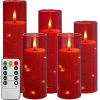 Led-kerze Mit Lichterkette, Batteriebetriebene Kerze Mit Fernbedienung Und 24-stunden-timer, Flammenlose Kerze Zur Heimdekoration (rot, 5er-set)