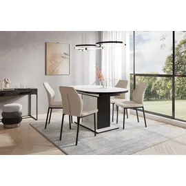 otto home Essgruppe OTTO HOME "Basel, Tischgruppe mit 4 Stühlen, Esstisch ausziehbar 140 - 180 cm", weiß (weiß, creme,), Webstoff, Auszugsplatte, Sitzmöbel-Sets, Essgruppe, BESTSELLER, Sitzgruppe, Tisch, Stühle, ovale Tischplatte, Säulentisch