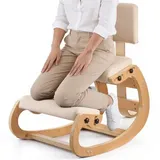 Ergonomischer Kniestuhl Mit Dicken, Integrierten Schaumstoffpolstern & Holzrahmen & Rückenlehne, Einstellbarer Kniehocker Zur Entlastung Von Nacken Und Rücken, Ideal Für Zuhause, Büro, Beige