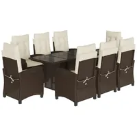 VidaXL 9-tlg. Garten-Essgruppe mit Kissen Braun Poly Rattan