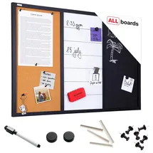 ALLboards 3-in-1-Kombitafel: Whiteboard, Kreidetafel magneitsch, Kork 90×60 cm + Zubehör