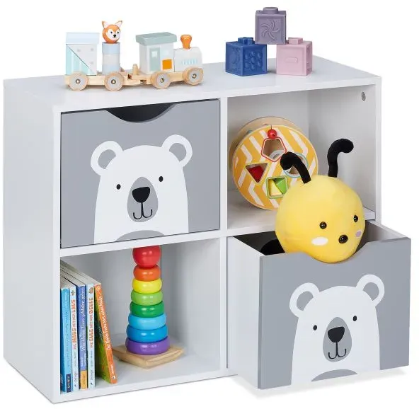 Relaxdays Kinderregal Bär Weiß,Grau