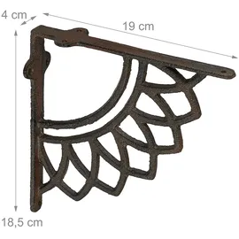 Relaxdays Regalträger, 2er Set, Gusseisen, Mandala-Motiv, antikes Design, Winkel für Regalbretter, Regalhalter, braun