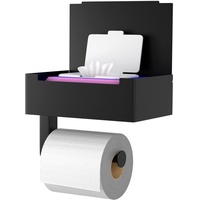 JiangLin Schwarz Toilettenpapierhalter Ohne Bohren mit Feuchttücherbox,Wandmontierter Edelstahl Klopapierhalter ohne Bohren,WC Papier Halterung mit Ablage-Box für Küche und Bad
