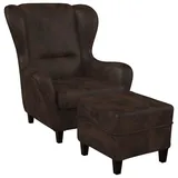 Supellex Sofia Ohrensessel mit Hocker | Design Kunstleder Braun