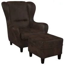 Supellex Sofia Ohrensessel mit Hocker | Design Kunstleder Braun