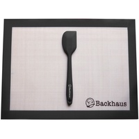 Silikon Backmatte & Teigschaber von Backhaus® - Antihaftbeschichtet - Wiederverwendbar - Premium Qualität Backunterlage | Teigmatte |Ausrollmatte (Standard Größe: 40x30cm) (Schwarz)
