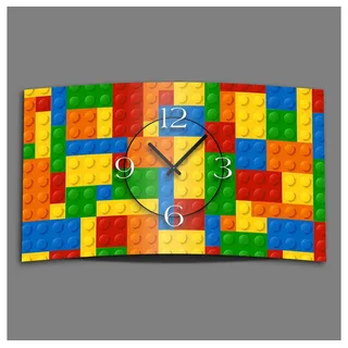 dixtime Wanduhr Bausteine bunt Designer Wanduhr (Einzigartige 3D-Optik aus 4mm Alu-Dibond) gelb