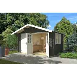 Gartenhaus NORDIC HOLZ "2-Raum Haus Keila 28", grün (grüngrau), Fußboden im Gartenhaus, Massivholzdach, Holz, Gartenhäuser