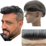 N.L.W. Echthaar Toupet für Männer, Vollspitzen Haarsystem für Männer Schweizer Spitzen Toupet Europäische Herren Toupet Echthaar 10 x 8" (1B20grau)