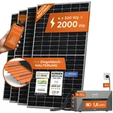 Solarway® All In One Balkonkraftwerk mit Speicher 2000W komplett Steckdose - 1,6 kWh Anker Solix 2 PRO Speicher - Solaranlage Komplettset - 500W Solarmodule & Anker Speicher & Zubehör