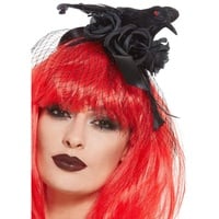 NET TOYS Eleganter Haarreifen Rabe - Schwarz - Unheimlicher Damen-Kopfschmuck Krähe - Bestens geeignet für Mottoparty & Kostümfest