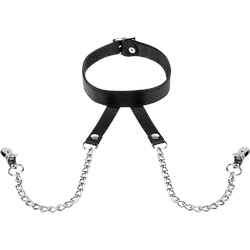 Nippelklemmen mit Halsband, schwarz | silber