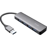 Trust Halyx Mini 4 Port USB Hub 3.2, USB-A Adapter 5 GBit/s, USB Verlängerung Datenhub, Dünn und Kompakt USB Verteiler, USB Splitter für PC, Computer, Laptop, MacBook, Windows - Grau