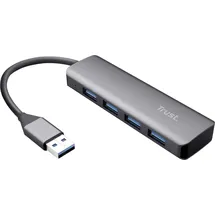 Trust Halyx Mini 4 Port USB Hub 3.2, USB-A Adapter 5 GBit/s, USB Verlängerung Datenhub, Dünn und Kompakt USB Verteiler, USB Splitter für PC, Computer, Laptop, MacBook, Windows - Grau