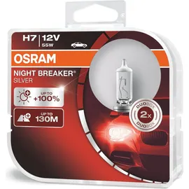 Osram Night Breaker Silver H7, +100% mehr Helligkeit, Halogen-Scheinwerferlampe, 64210NBS-HCB, 12V Pkw, Duo Box (2 Lampen)